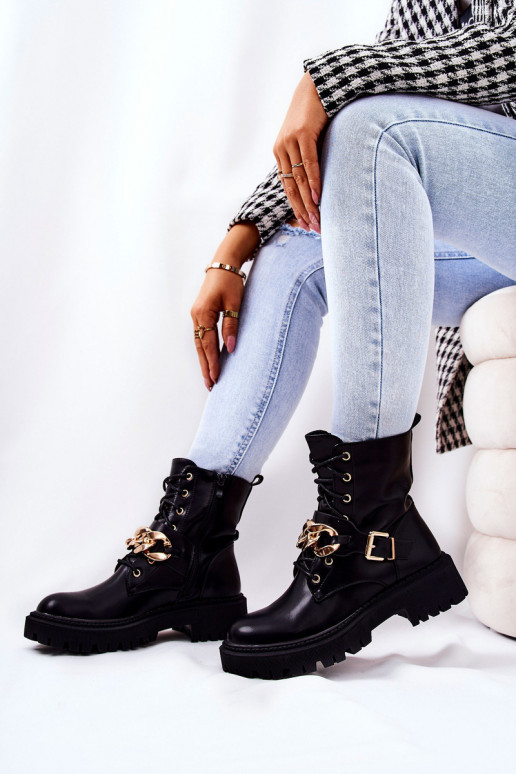 Women's boots with chain black