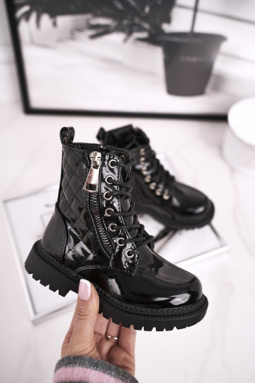 Black lacquered women's boots
