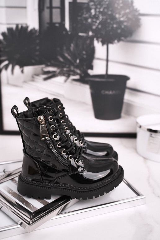 Black lacquered women's boots