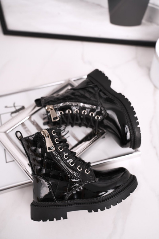 Black lacquered women's boots