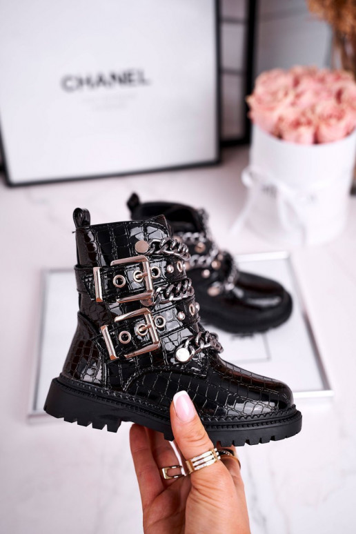 black Women's boots Potocki with chain