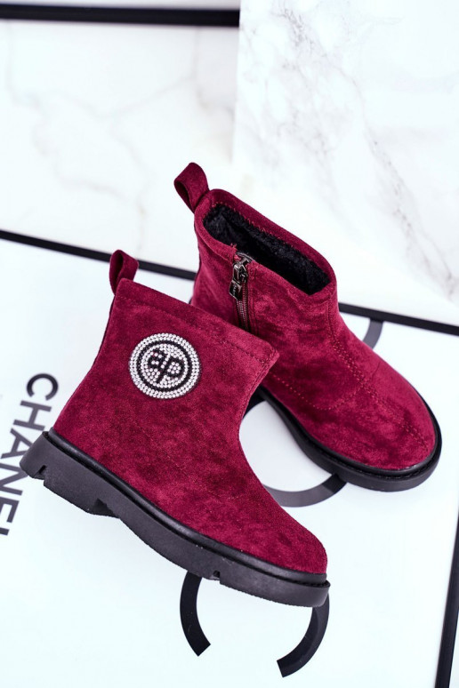 Children's boots in burgundy color
