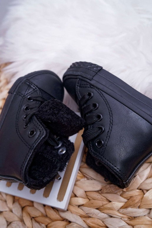 Children's Leather High Sneakers Black