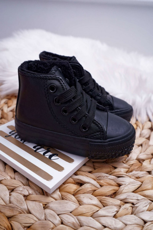 Children's Leather High Sneakers Black