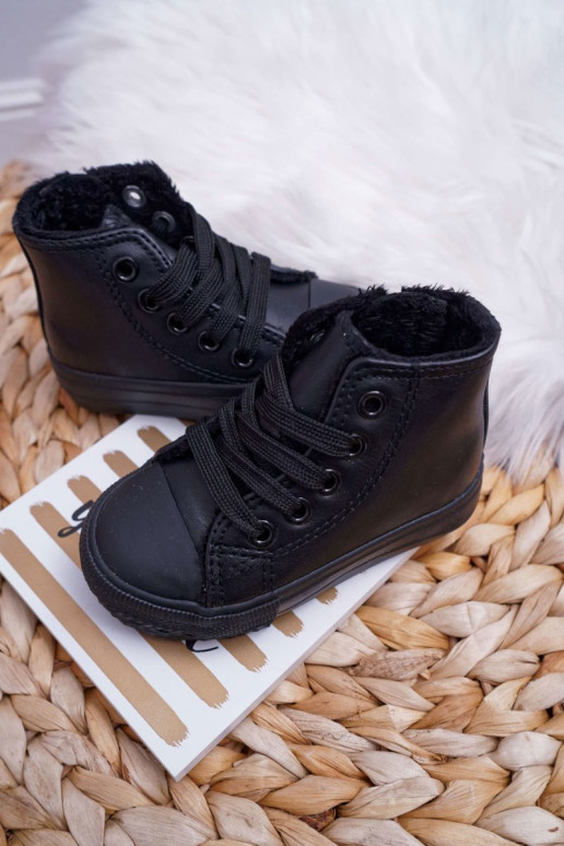 Children's Leather High Sneakers Black