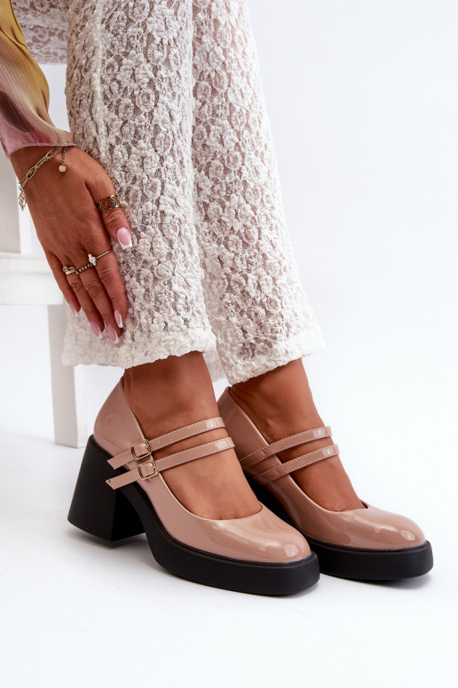 Dark Beige Patent Leather Pumps on...