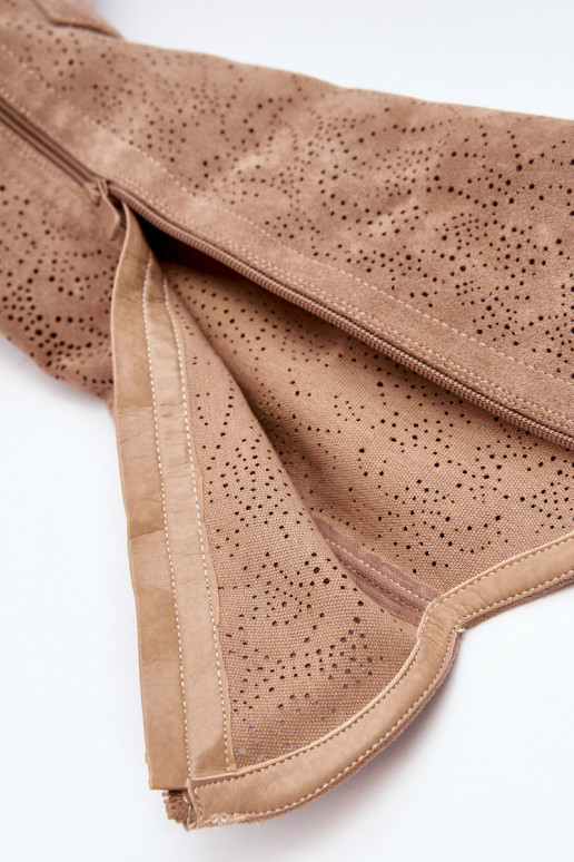 Women's openwork long boots beige...