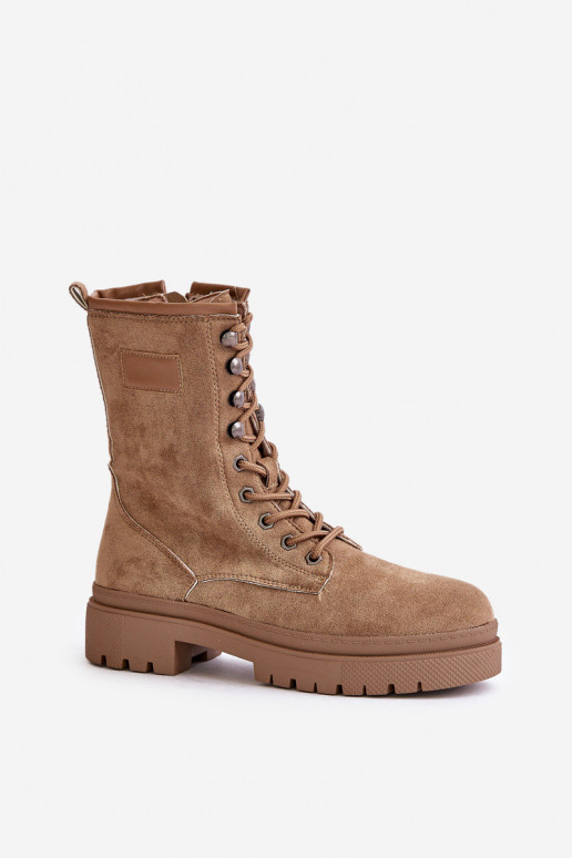 Eco-suede sheepskin boots in beige...