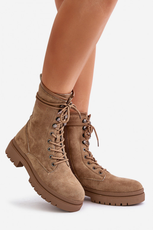 Eco-suede sheepskin boots in beige...