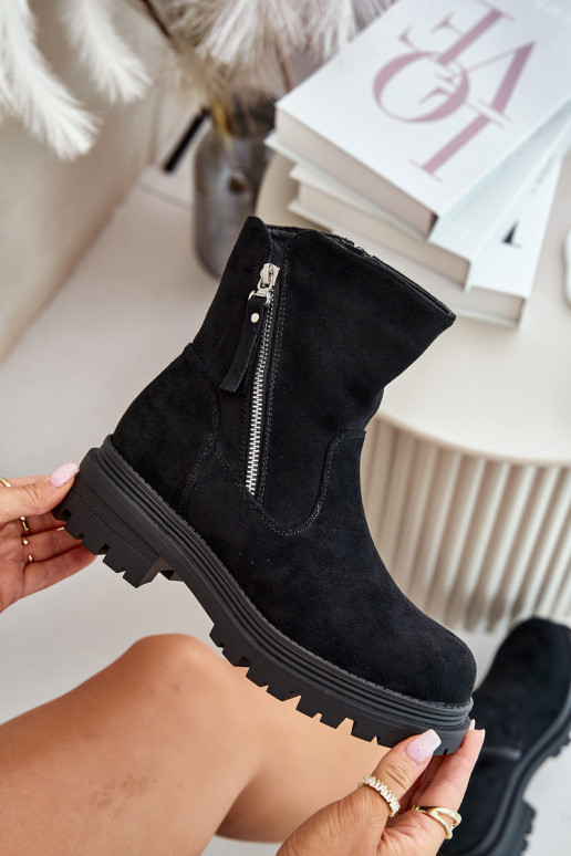 Warm Lined Ankle Boots On Flat Heel...