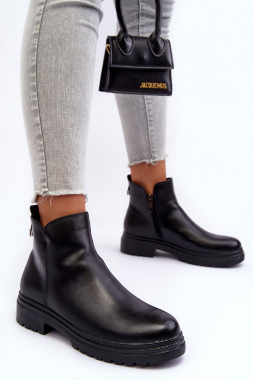 Leather Low-Top Boots Black Foteini