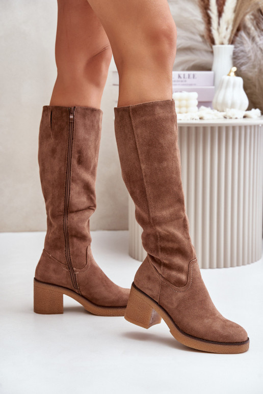 Warm Heeled Boots Eco Suede Over Knee...