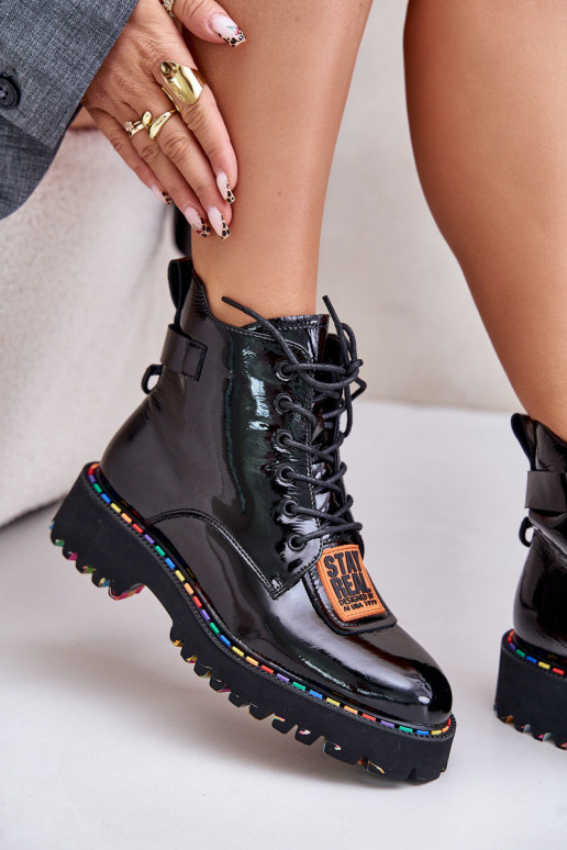 Lacquered Ankle Boots Women's Zipper...