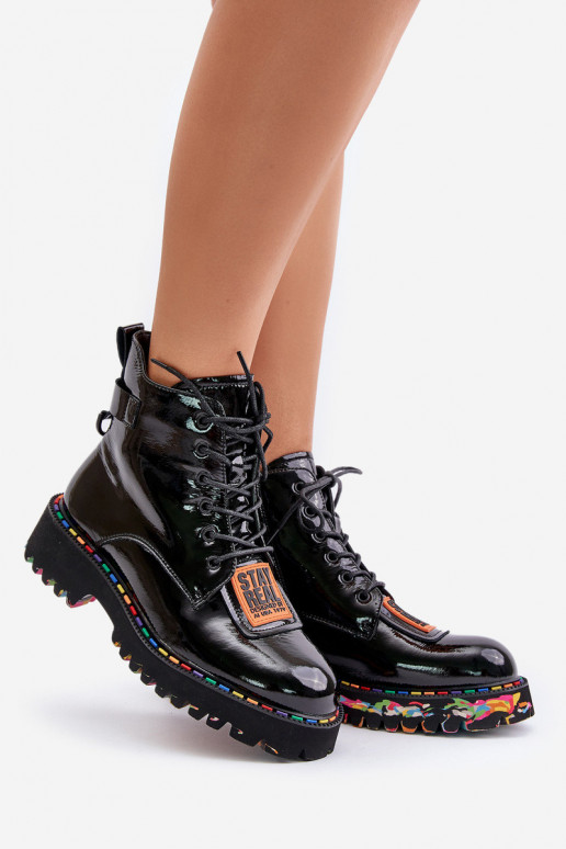 Lacquered Ankle Boots Women's Zipper...