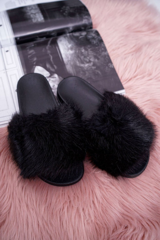Women's Flip Flops with Fur Black...
