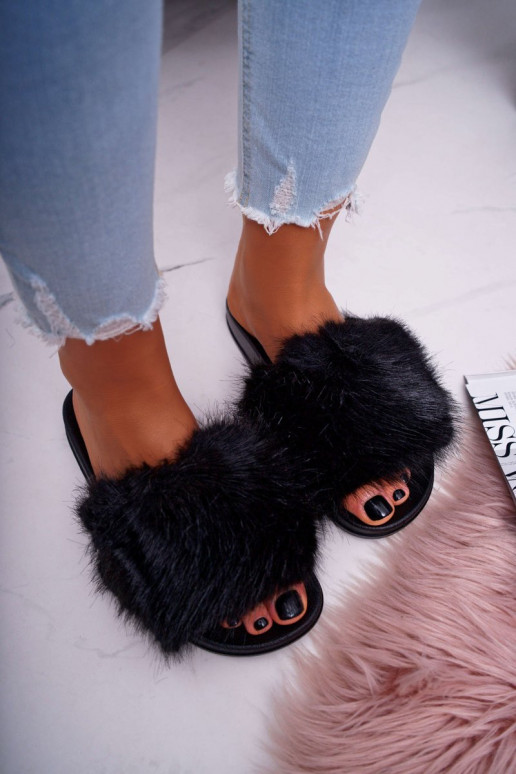 Women's Flip Flops with Fur Black...