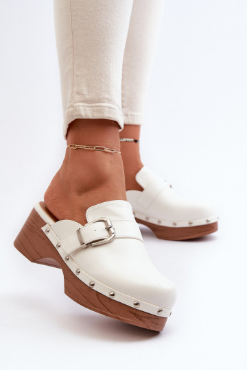 Women's White Buckle Clogs...
