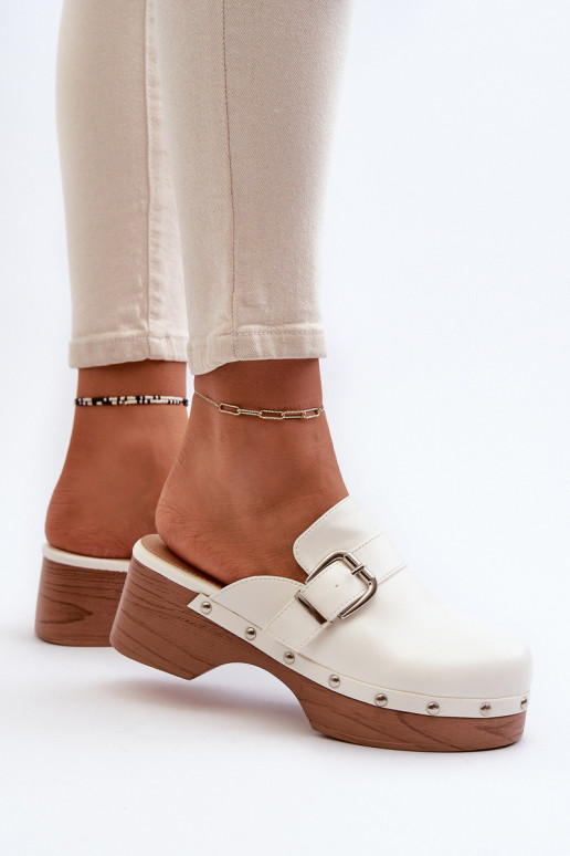 Women's White Buckle Clogs Seprilla