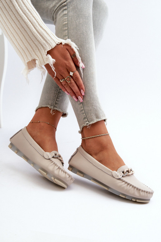 Women's Leather Moccasins with Beige...