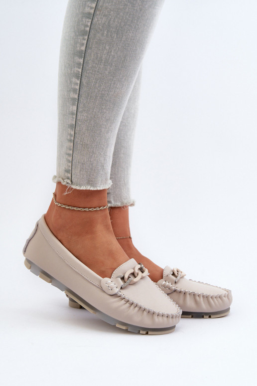 Women's Leather Moccasins with Beige...