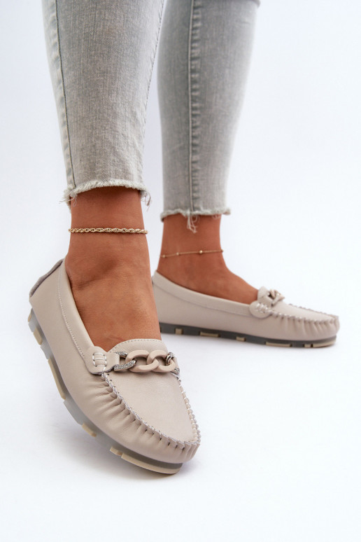 Women's Leather Moccasins with Beige...