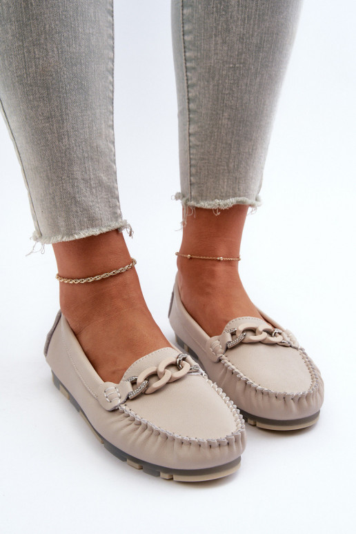 Women's Leather Moccasins with Beige...