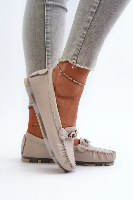 Women's Leather Moccasins with Beige...
