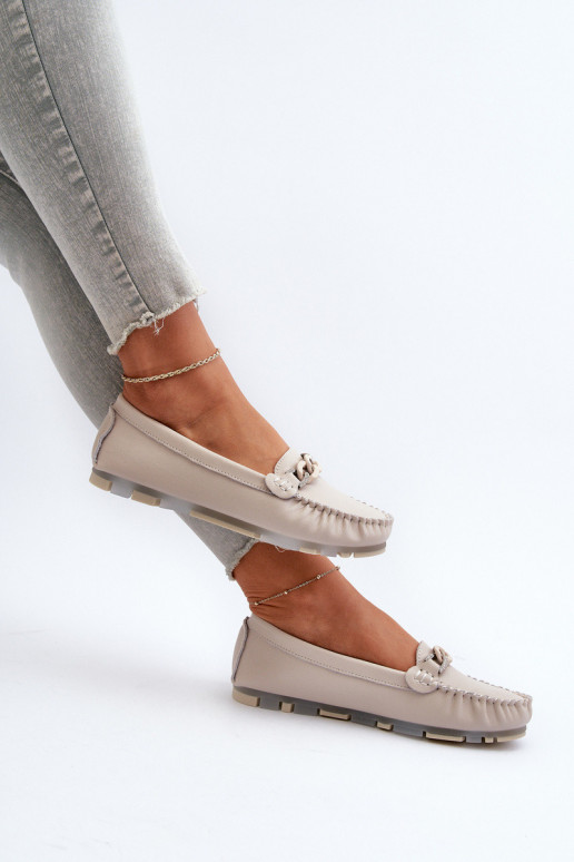 Women's Leather Moccasins with Beige...