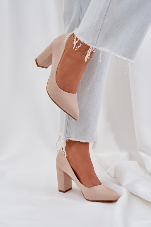 Women's Heeled Eco Suede Beige Pumps...