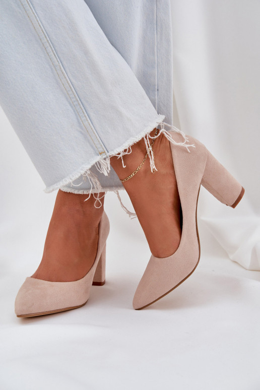 Women's Heeled Eco Suede Beige Pumps...
