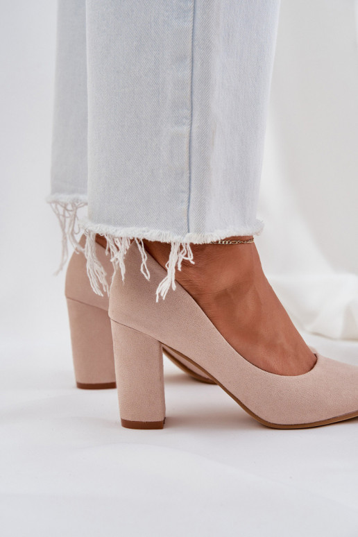 Women's Heeled Eco Suede Beige Pumps...