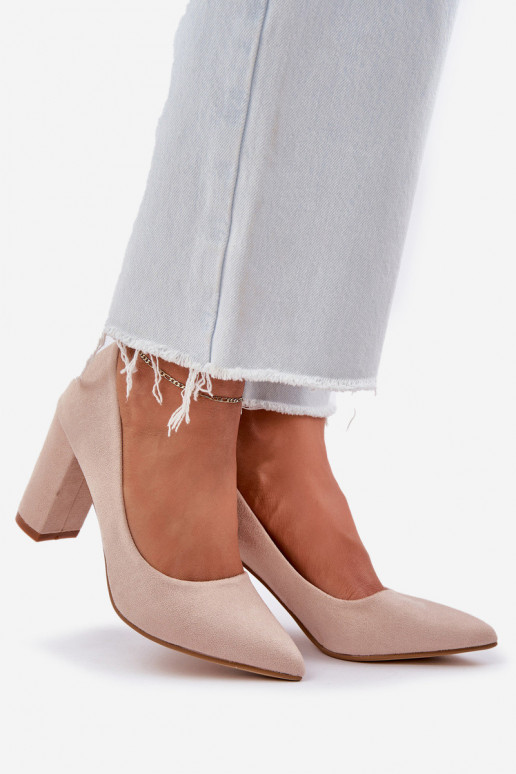 Women's Heeled Eco Suede Beige Pumps...