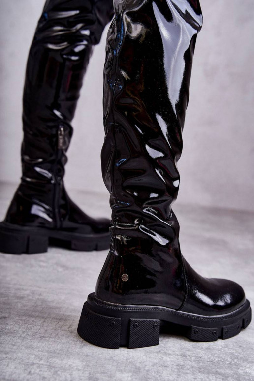 Lacquered Boots Over the knee On Flat...