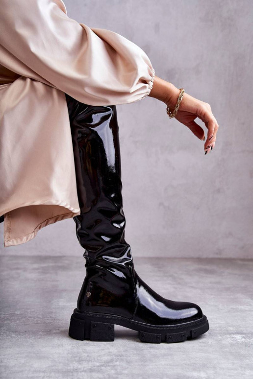 Lacquered Boots Over the knee On Flat...