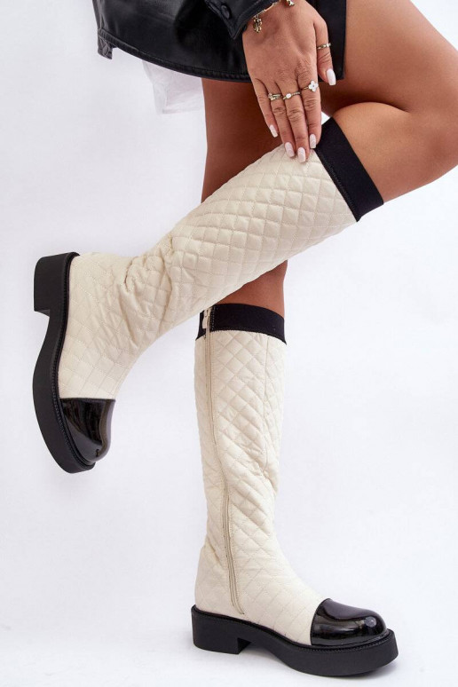 Quilted Knee-High Boots On Flat Heel...