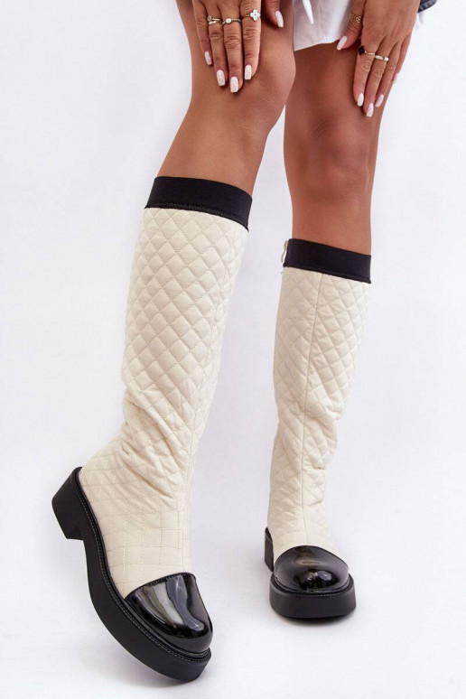 Quilted Knee-High Boots On Flat Heel...