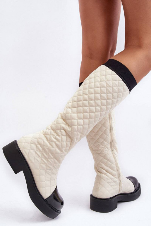 Quilted Knee-High Boots On Flat Heel...