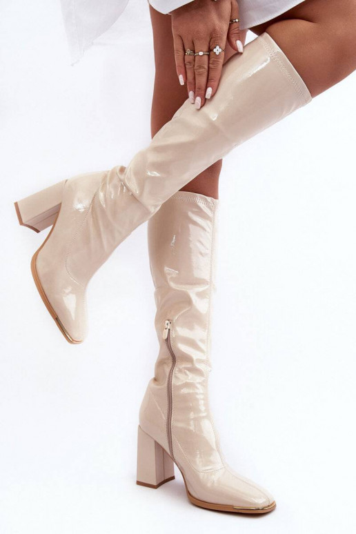 Knee-High Heeled Boots Beige Mlokva