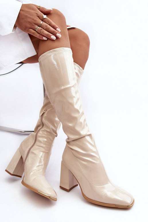 Knee-High Heeled Boots Beige Mlokva