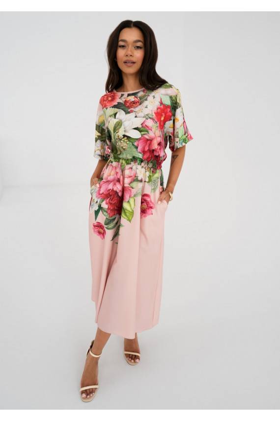Greta - Powder pink floral printed midi dress
