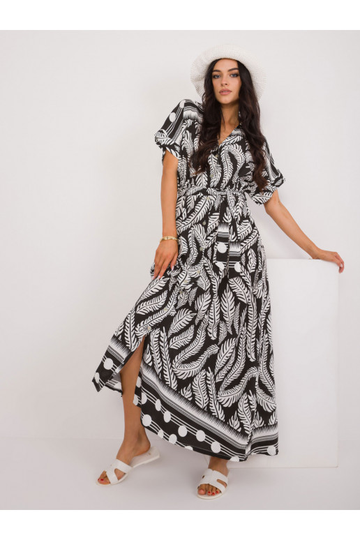 Suknelė su augalų raštais juodos spalvos