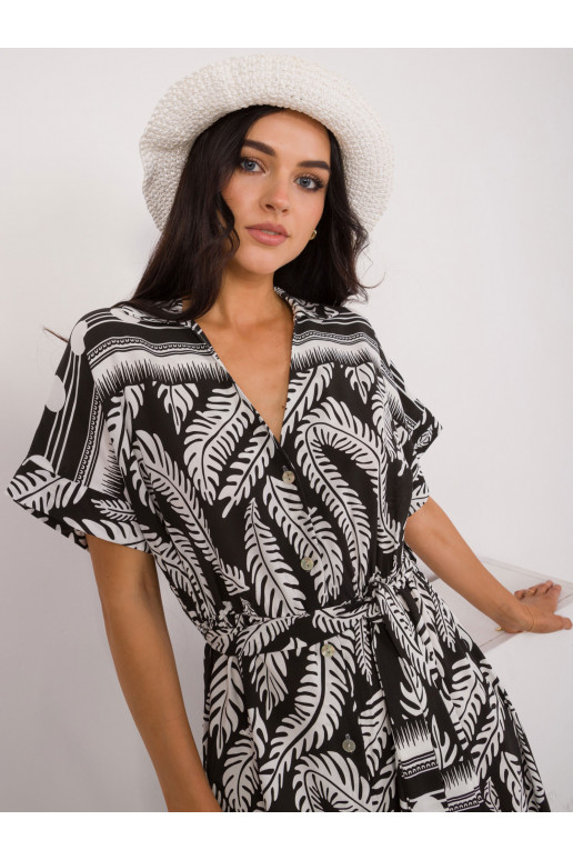 Suknelė su augalų raštais juodos spalvos