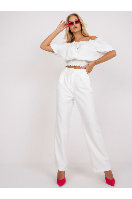 Baltos plačios kelnės RUE PARIS