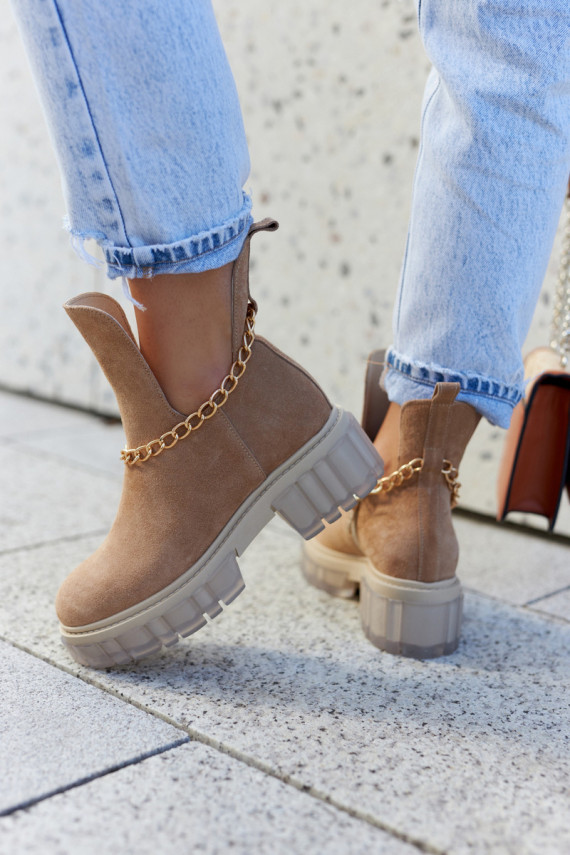 Fashionable Suede Booties With A Cut Camel Forget Me