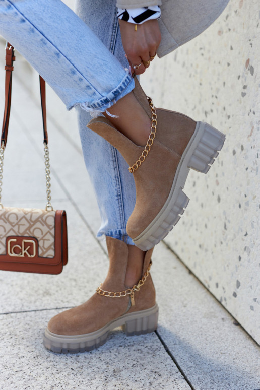 Fashionable Suede Booties With A Cut Camel Forget Me