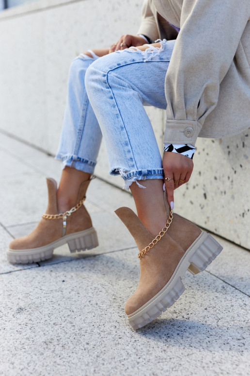 Fashionable Suede Booties With A Cut Camel Forget Me