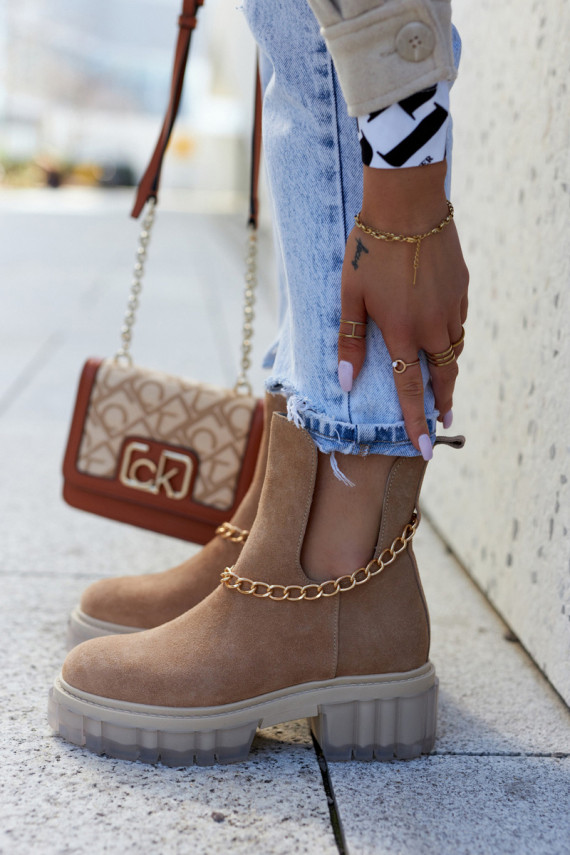 Fashionable Suede Booties With A Cut Camel Forget Me