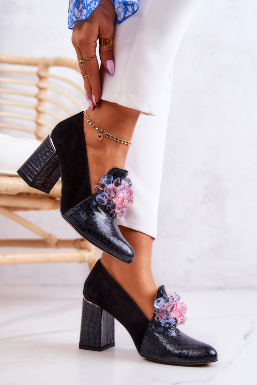 Suede Snakeskin Pumps On A Post Black Sofie