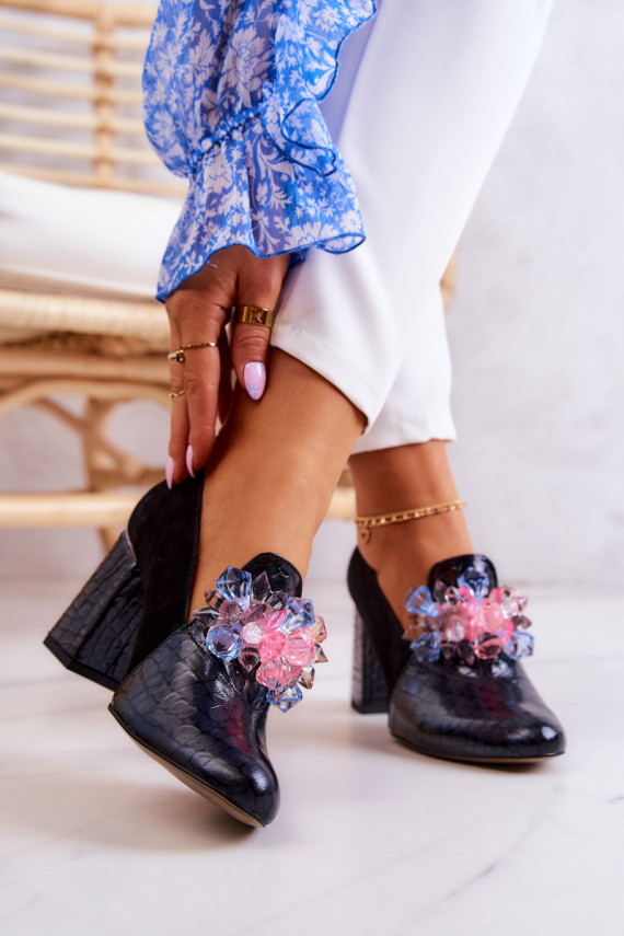 Suede Snakeskin Pumps On A Post Black Sofie