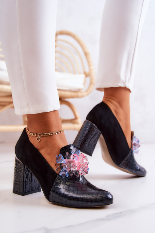Suede Snakeskin Pumps On A Post Black Sofie